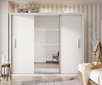 Bílá šatní skříň Ideal se zrcadlem a posuvnými dveřmi ID 01