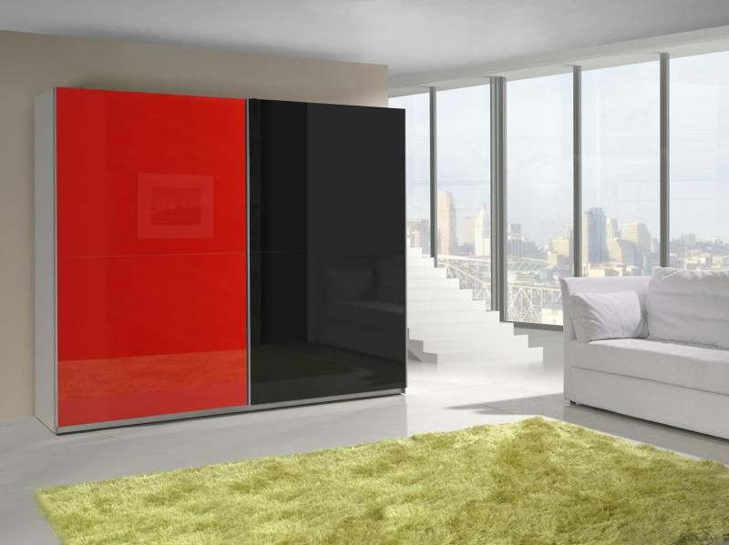 Šatní skříň Lux 14 černo červený vysoký lesk 244 cm