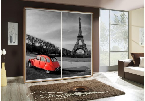 Šatní skříň s posuvnými dveřmi a obrázkem Eiffelovka 205 cm