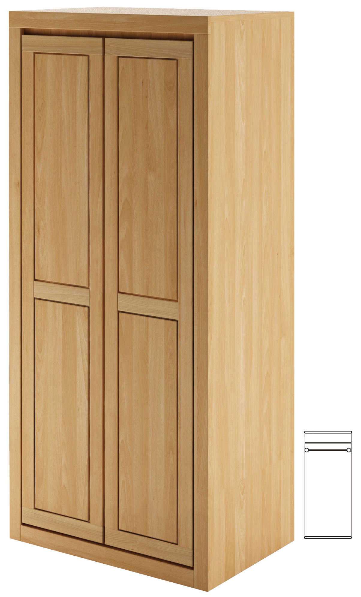 Pevně smontovaná dřevěná šatní skříň 401 buk s tyčí šířka 90 cm