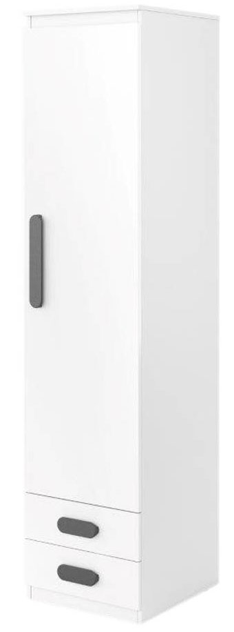 Bílá jednodveřová skříň Remax 04 s 2 šuplíky bílý lesk
