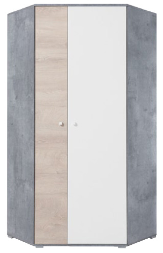 Rohová šatní skříň Giga 2 dub/ bílý lux / beton