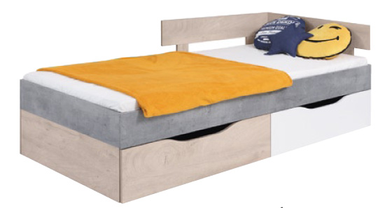Dětská postel 90 x 200 s úložnými šuplíky Giga 15 dub / bílý lux / beton