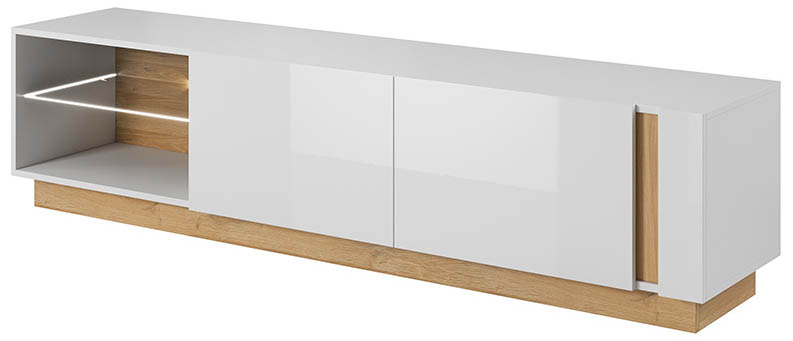 Televizní stolek Marco se skleněnou poličkou bílý lesk 187 cm
