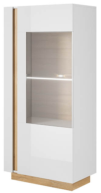 Prosklená vitrína Marco bílý lesk systém snadného otvírání výška 154 cm