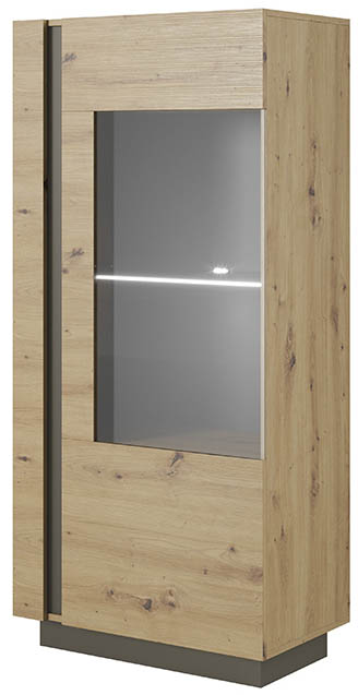 Prosklená vitrína Marco dub Artisan systém snadného otvírání výška 154 cm