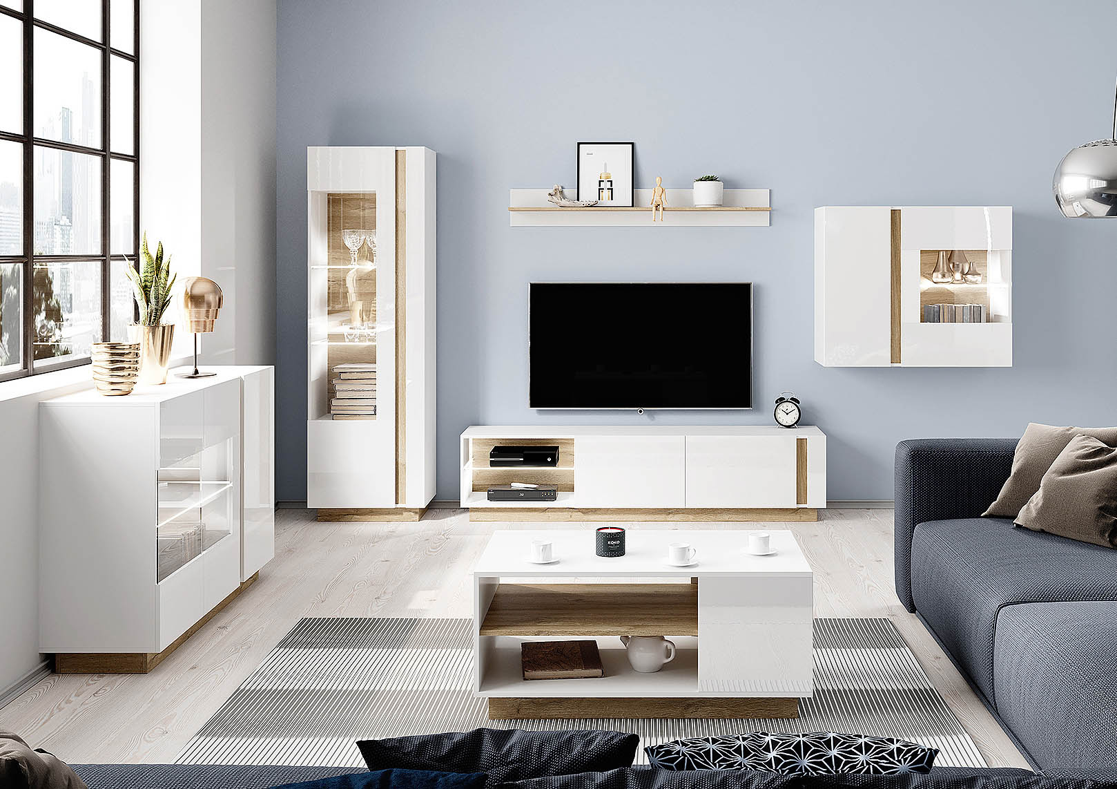 Moderní obývací pokoj Marco bílý lesk