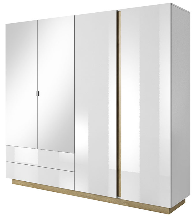 Zrcadlová šatní skříň do ložnice Marco bílý lesk šířka 220 cm