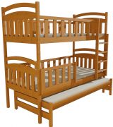 Masivní dřevěná patrová postel se zábranami a přistýlkou PPV 014