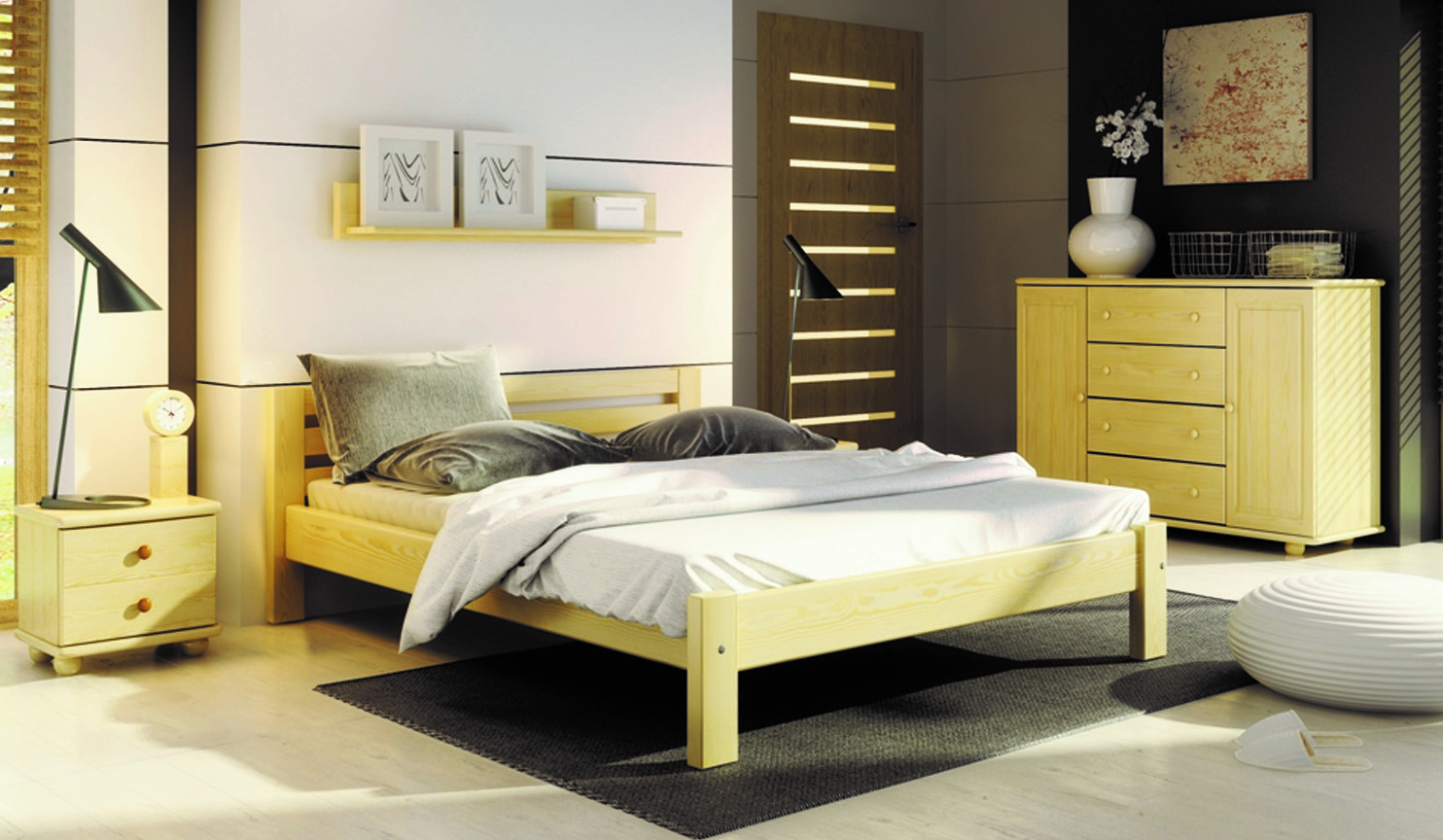 Levná ložnice z masivní borovice s postelí 180 x 200 cm