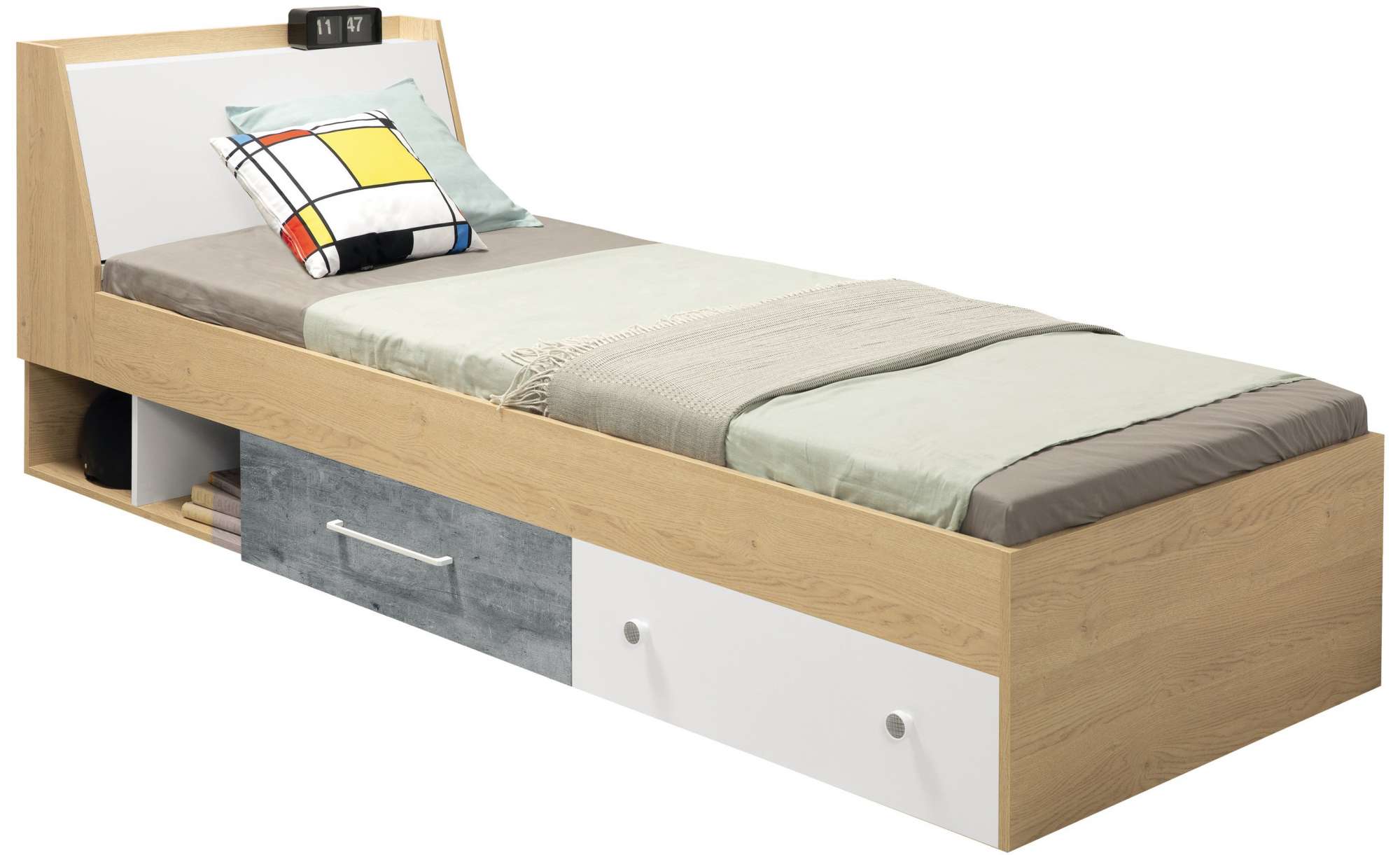 Dětská postel Step 11 s úložným záhlavím zásuvkami a matrací 90 x 200 cm