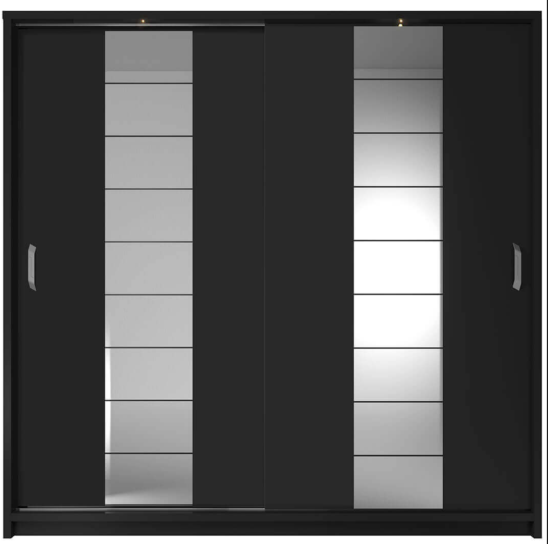 Černá šatní skříň s posuvnými dveřmi a osvětlením Miarti 14
