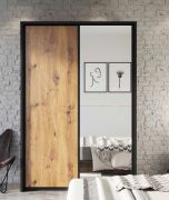 Šatní skříň s posuvnými dveřmi a zrcadlem Miarti 21 černá / dub artisan