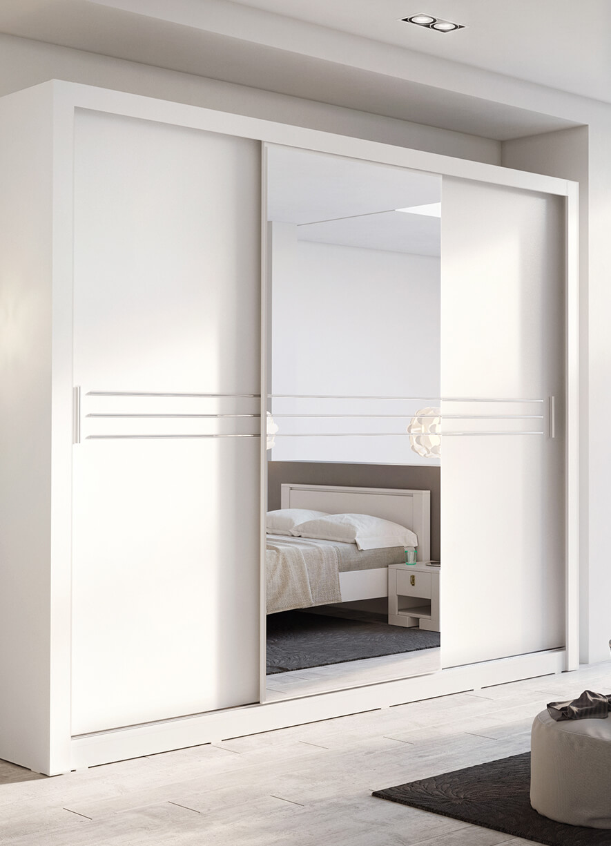 Bílá šatní skříň se zrcadlem a posuvnými dveřmi Ideal ID 11
